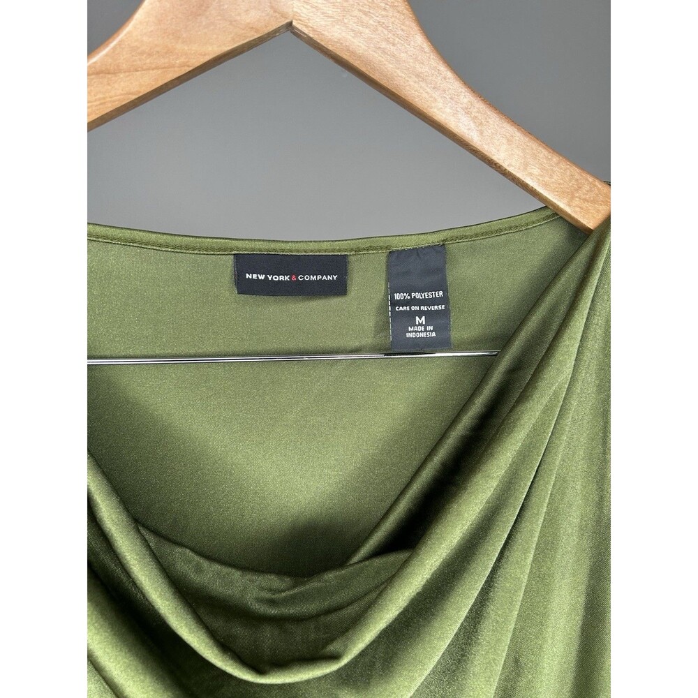 Y2K New York & Co Olive Green Cowl Neck Ruched Tunic Top Club Mini Dress Size M - Picture 6 of 6